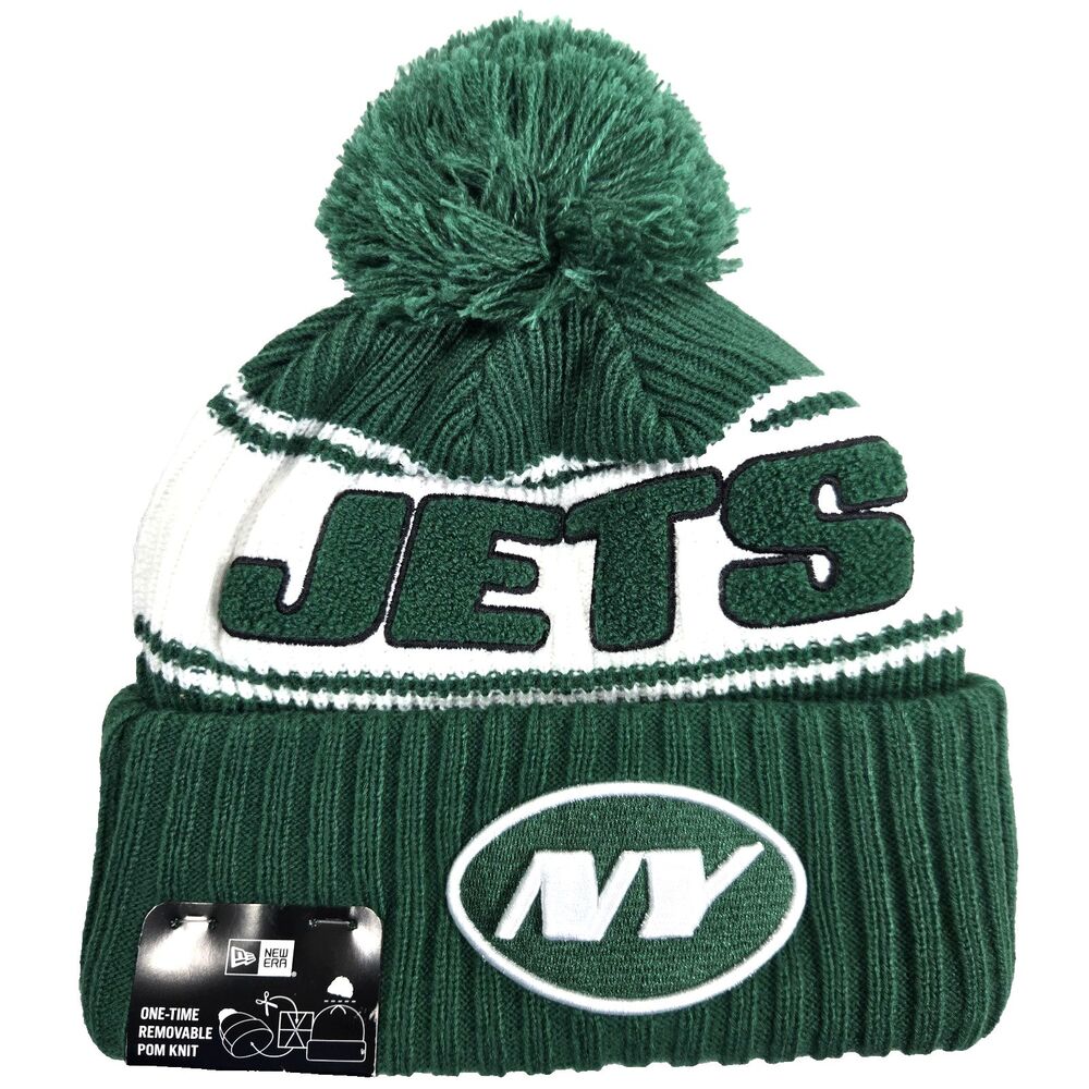 New York Jets New Era Knit Pom Beanie Hat Green Thermal Fleece Lined Winter New